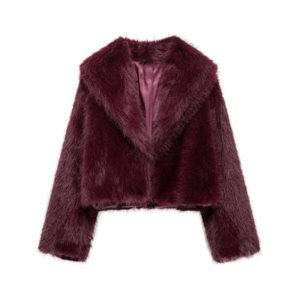 Chaqueta de piel sintética cálida retro para mujer, solapa gruesa, manga larga, botones ocultos, informal, elegante, para ir al trabajo, abrigo holgado, suave y esponjoso, para otoño e invierno, nuevo y elegante
