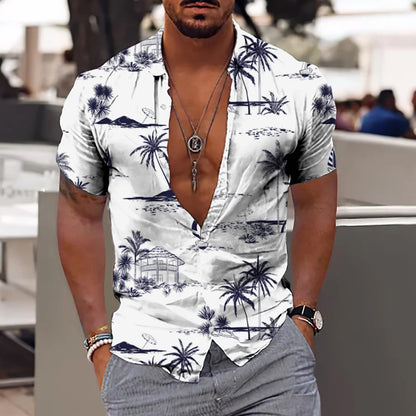Chemises cocotiers pour hommes, chemises imprimées en 3D pour hommes, chemises de plage à manches courtes, chemisier tendance pour hommes, chemise 