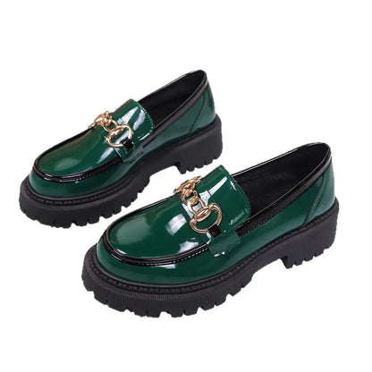 Nuevos zapatos informales con punta redonda y parte inferior gruesa, suela de goma de cuero PU