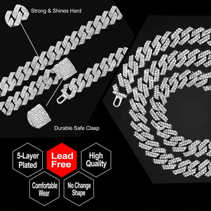 Cuban Link Chain Necklace with Rhinestones for Men and Women, Iced Out Necklace 