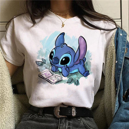 Camiseta divertida de dibujos animados de Stitch de Disney de los años 90 para mujer, camiseta de Lilo y Stitch, camiseta gráfica, ropa de calle, camisetas, ropa femenina