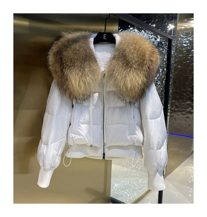 Chaqueta de plumón de invierno a la moda para mujer, abrigo recortado con Cuello de piel de zorro de gama alta