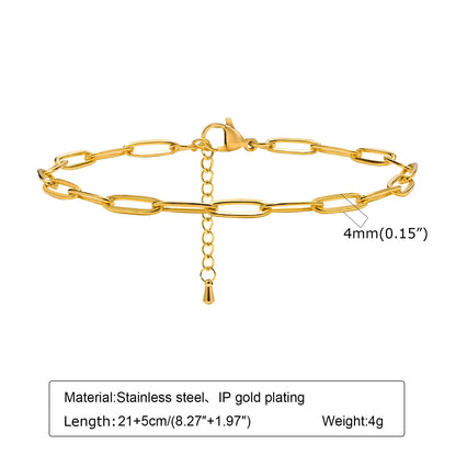 Pulsera de tobillo con perlas de acero inoxidable para mujer, cadena ajustable para el pie chapada en oro de 18 quilates, pulseras apilables para la pierna.
