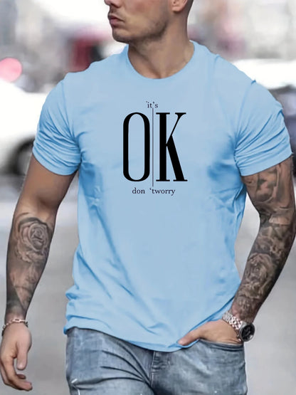 Camiseta de manga corta para hombre, cuello redondo, estampado de letras, cómoda, informal, de verano, talla holgada.
