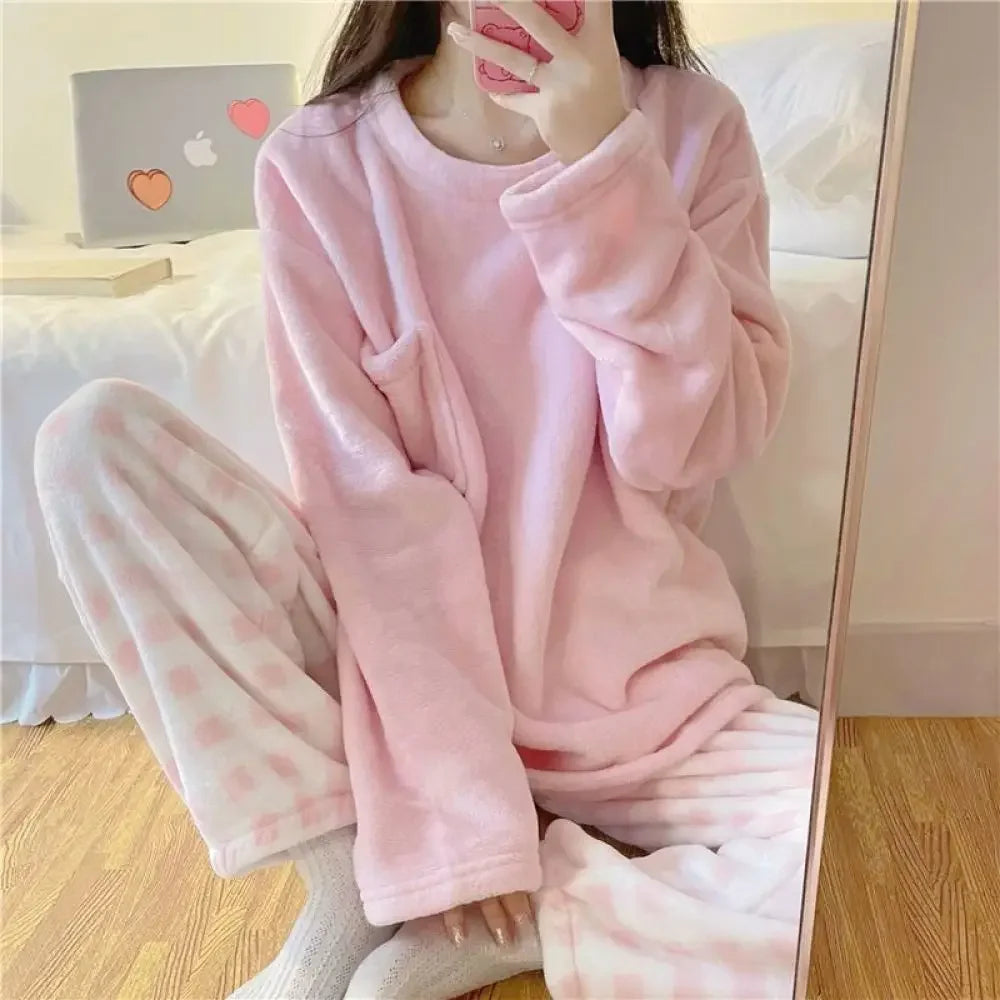 Conjunto de Pijamas gruesos y cálidos de lana para mujer, ropa de dormir de invierno