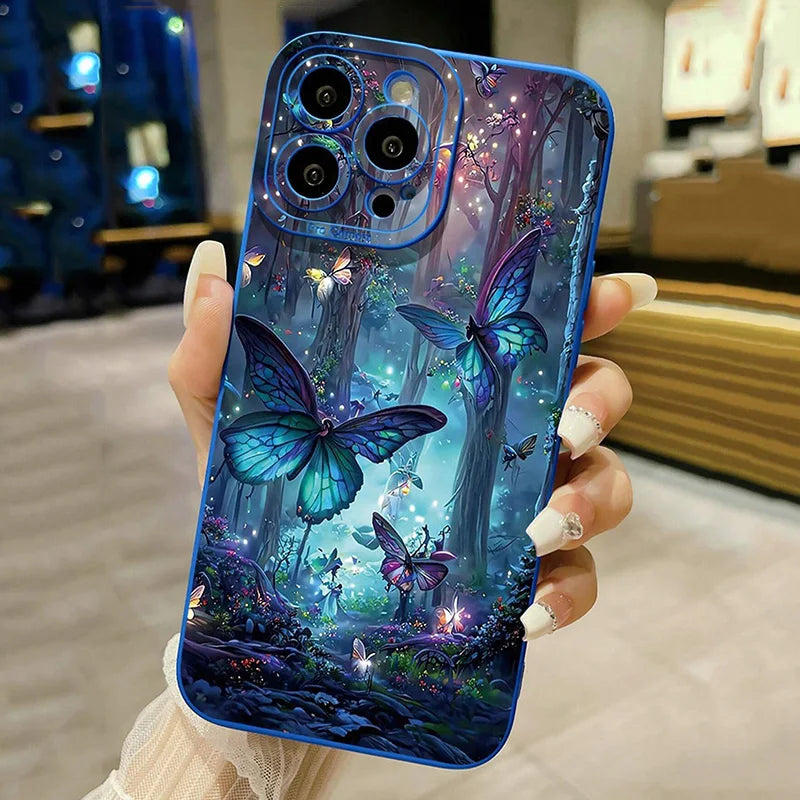 Fundas para iPhone 16, 15, 14, 13, 12, 11 Pro Max, X, XR, XS, con diseño de mariposa que brilla en la oscuridad