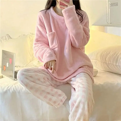 Conjunto de Pijamas gruesos y cálidos de lana para mujer, ropa de dormir de invierno