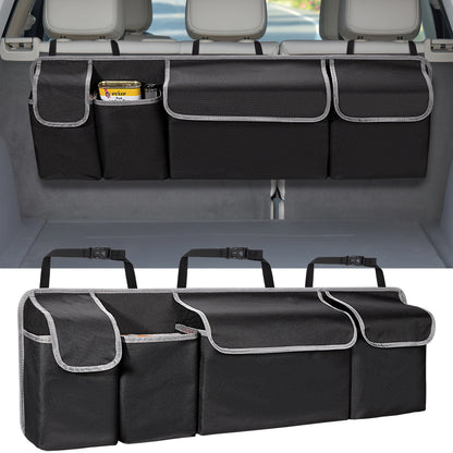 Organizador de maletero de coche para SUV, organizador colgante para asiento trasero de camión, MPV, bolsas de almacenamiento de asiento trasero mejoradas con 4 bolsillos de 39x14 pulgadas