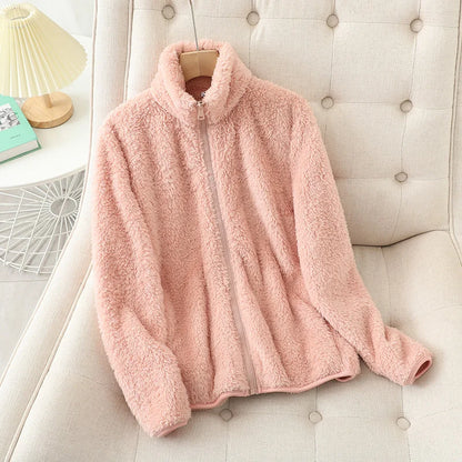 Abrigo de lana para mujer, chaqueta gruesa cálida de invierno, ropa de dos caras, abrigos de lana Coral de terciopelo de doble cara, chaquetas de lana Polar