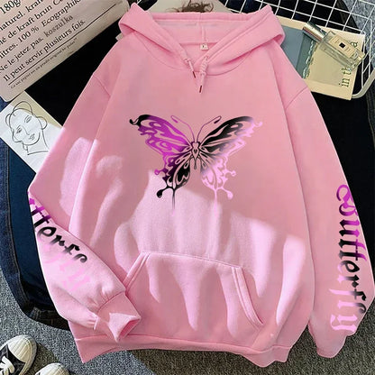 Sudadera con capucha  estampado de mariposas para mujer, abrigo informal para todas las estaciones, jersey de moda para uso diario, sudaderas con capucha cómodas para el hogar y al aire libre