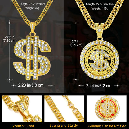 Collar con símbolo de dólar dorado para hombre , colgante de dólar