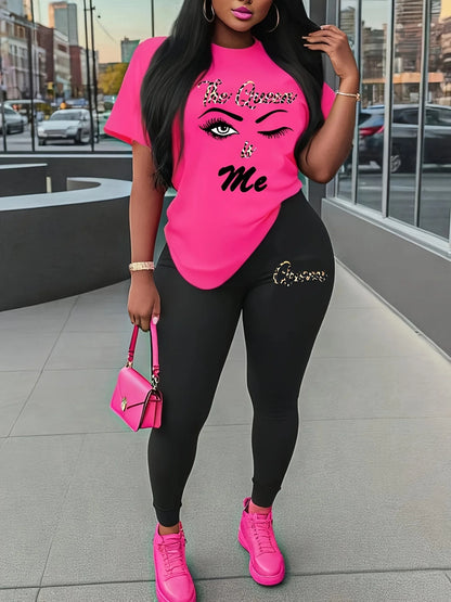 Conjunto de ropa deportiva para mujer, camiseta de manga corta con estampado