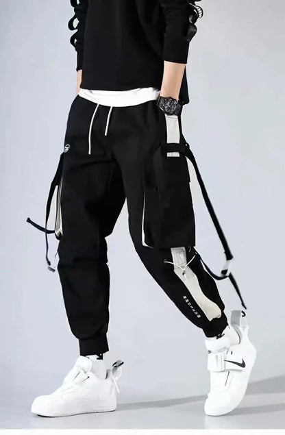 Pantalones deportivos holgados con múltiples bolsillos para primavera y verano, estilo urbano para hombre, con cordón en la cintura, pantalones cargo para fitness al aire libre.