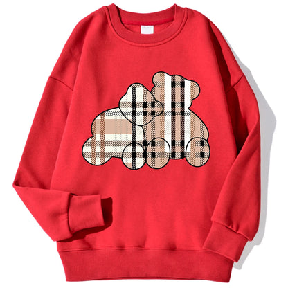 Sudaderas informales con estampado de oso de peluche para mujer, jersey suave de lana cómodo, con cuello redondo a la moda para mujer