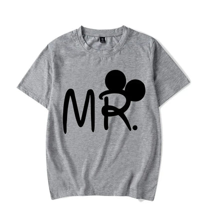 Camiseta de manga corta con estampado de ratón y dibujos animados de Mr. Mrs para parejas, camiseta de verano con estampado de letras, camiseta informal holgada para amantes, camiseta unisex