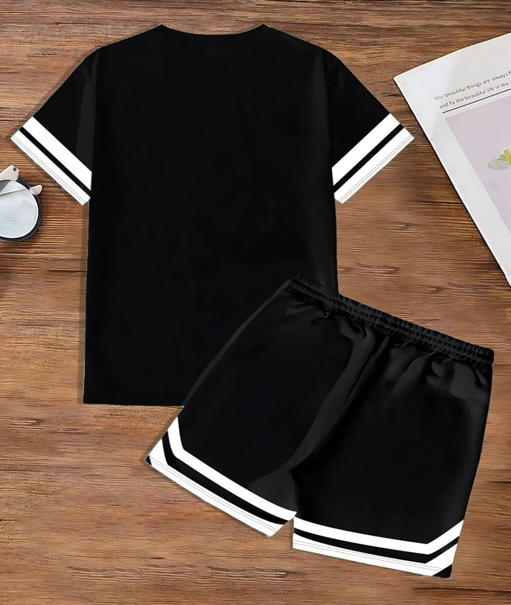 Conjunto de verano para hombre, camiseta y pantalones cortos con cuello redondo