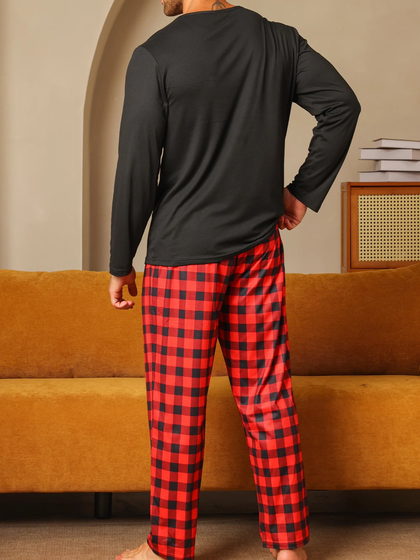 Conjunto de pijama de dos piezas para hombre ropa de dormir a cuadros pantalones de manga larga Otoño e Invierno
