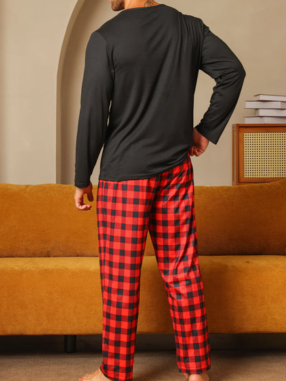 Conjunto de pijama de dos piezas para hombre ropa de dormir a cuadros pantalones de manga larga Otoño e Invierno