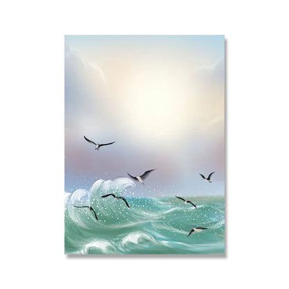 Pintura en lienzo para pared, arte nórdico, puesta de sol, arena, mar, playa, ondas, océano, Palma, póster, imagen Modular de paisaje marino para decoración para sala de estar