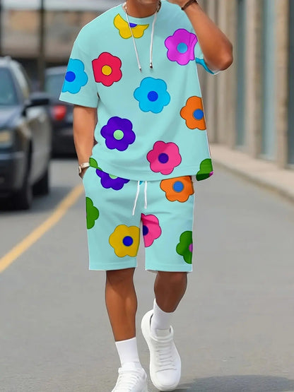 Nuevo conjunto de verano de todas las tallas, traje de hombre de mangas cortas y de pantalones cortos