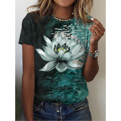 Camiseta con estampado de mariposa 3D y cuello redondo para mujer, camisetas de manga corta de verano a la moda, top de verano de gran tamaño, ropa femenina, novedad de 2024