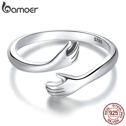 BAMOER Bague réglable en argent sterling 925 pour femme - Bijou de fête - Bague « His Big Amorous Hugs » en 3 couleurs