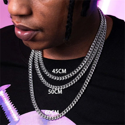 Colliers de base en acier inoxydable de style punk pour hommes et femmes, couleur or noir, chaîne à maillons cubains de 3,5 mm et 7 mm, bijoux en métal massif 