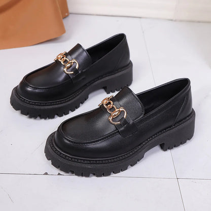 Nuevos zapatos informales con punta redonda y parte inferior gruesa, suela de goma de cuero PU
