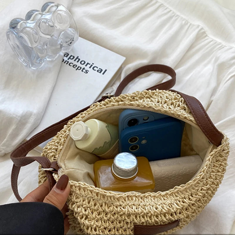 Bolso cruzado de paja para mujer, bolsa de hombro tejida, a la moda, para playa, vacaciones, compras, Verano