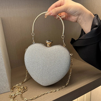 Bolso de mano de noche para mujer, bolso brillante con forma de corazón