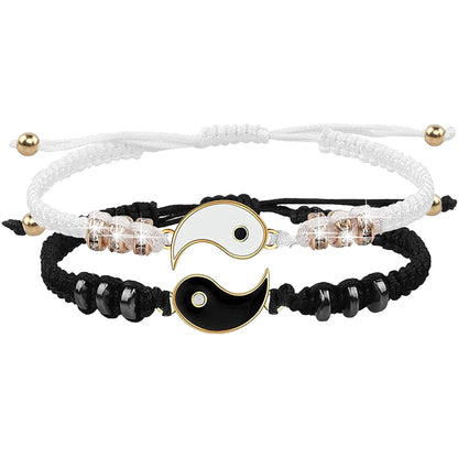 Juego de 2 o 4 pulseras y collares de Tai Chi Yin Yang para parejas, con colgante y cadena trenzada ajustable, a juego, para amantes, gargantilla.