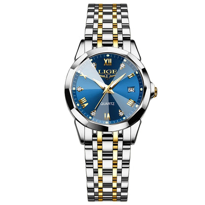 Reloj elegante de lujo para mujer, resistente al agua, luminoso, con fecha, de acero inoxidable, de cuarzo