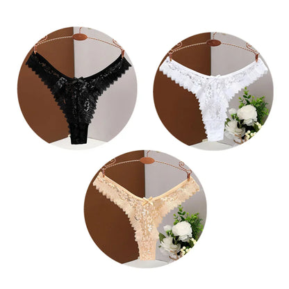 3 piezas,Tanga Sexy con espalda en T para mujer, bragas de encaje a media cintura