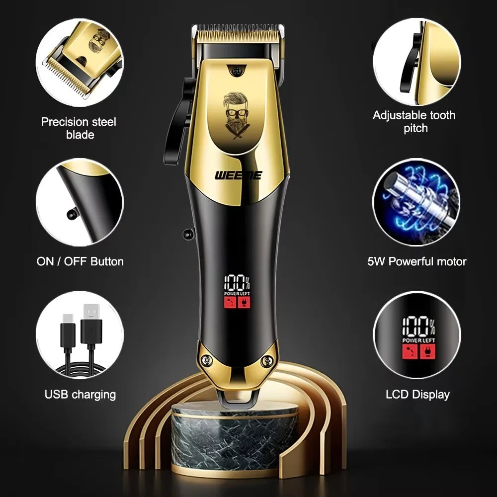 Maquina cortadora de pelo (3 piezas), cortapelos dorado negro con pantalla LCD, recargable por USB, 8 peines guía, recortadora y afeitadora.