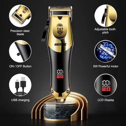 Maquina cortadora de pelo (3 piezas), cortapelos dorado negro con pantalla LCD, recargable por USB, 8 peines guía, recortadora y afeitadora.
