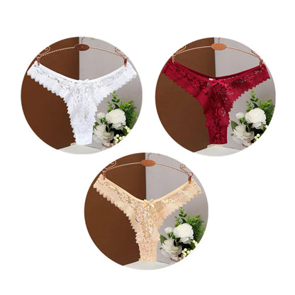 3 piezas,Tanga Sexy con espalda en T para mujer, bragas de encaje a media cintura