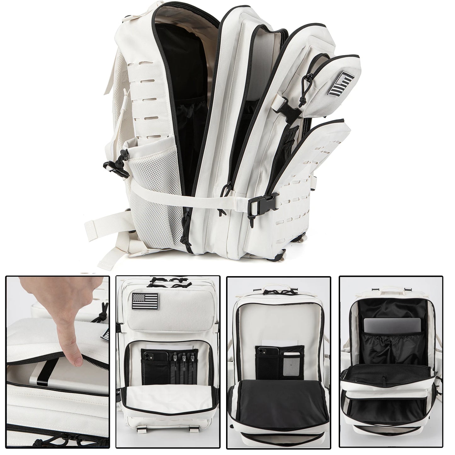 Sac à dos tactique pour hommes et femmes, sac de survie en plein air, petit sac à dos d'école avec porte-bouteille d'eau 25L/45L