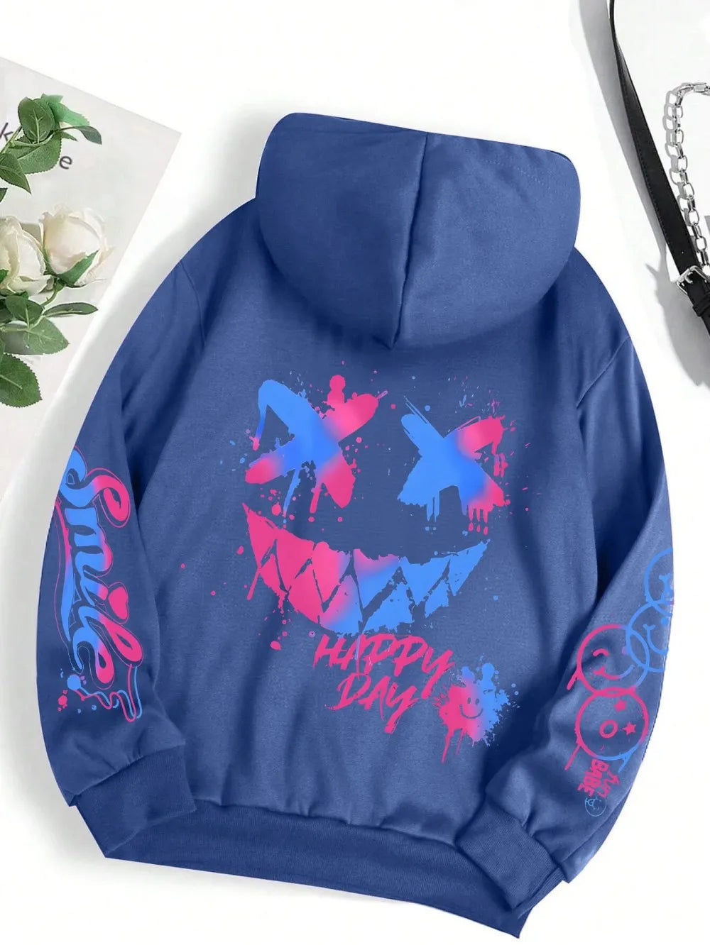 sudadera unisex con capucha transpirable y cómoda con estampado de cara sonriente personalizada de otoño para hombre, sudadera con capucha de moda urbana para exteriores