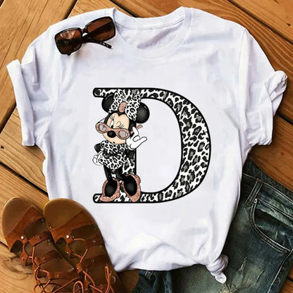 Camisetas con estampado de 26 letras para mujer, camisetas Disney 2024, camisetas casuales de verano de manga corta, camisetas gráficas para mujer, ropa para mujer