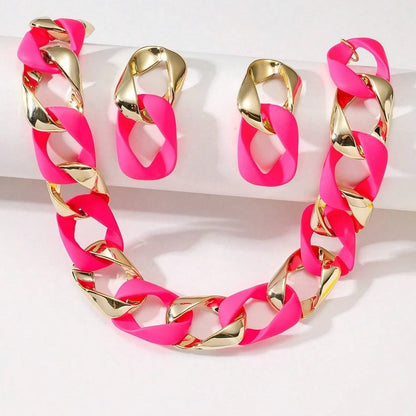 Nuevo conjunto de moda Icon collar y pendientes de acrílico fluorescente CCB empalmados para mujer, joyería para el cuello