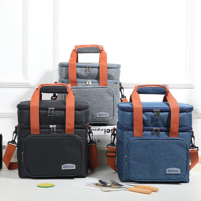 Bolsa de almuerzo de doble capa, de gran capacidad, con aislamiento térmico, a prueba de fugas, para hombres y mujeres