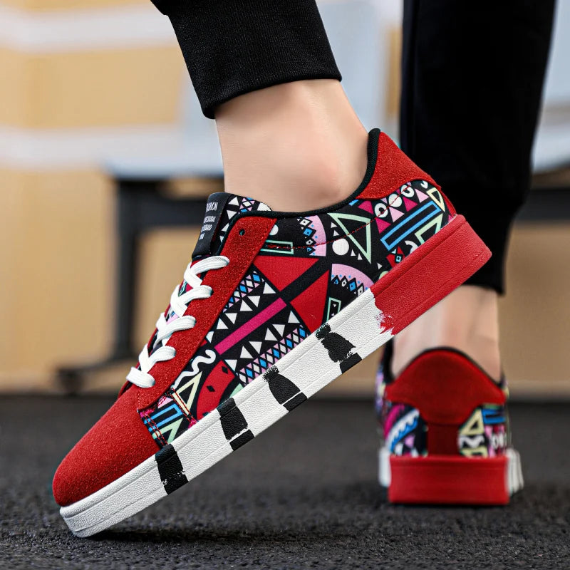 Zapatos vulcanizados rojos de alta calidad para hombre, zapatillas informales Unisex, zapatillas planas con grafiti a la moda de 46 tamaños, zapatos de Skateboard para hombre