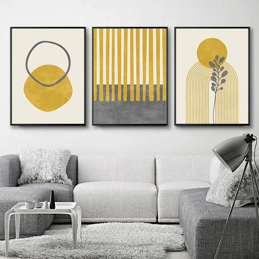 Pósteres e impresiones de pintura abstracta minimalista Original, imagen de pared, arte de pared gris mostaza y lienzo impreso para