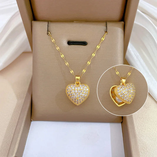 Collar para mujer, acero inoxidable, circonita, corazón, cadena de clavícula, gargantilla, joyería de boda