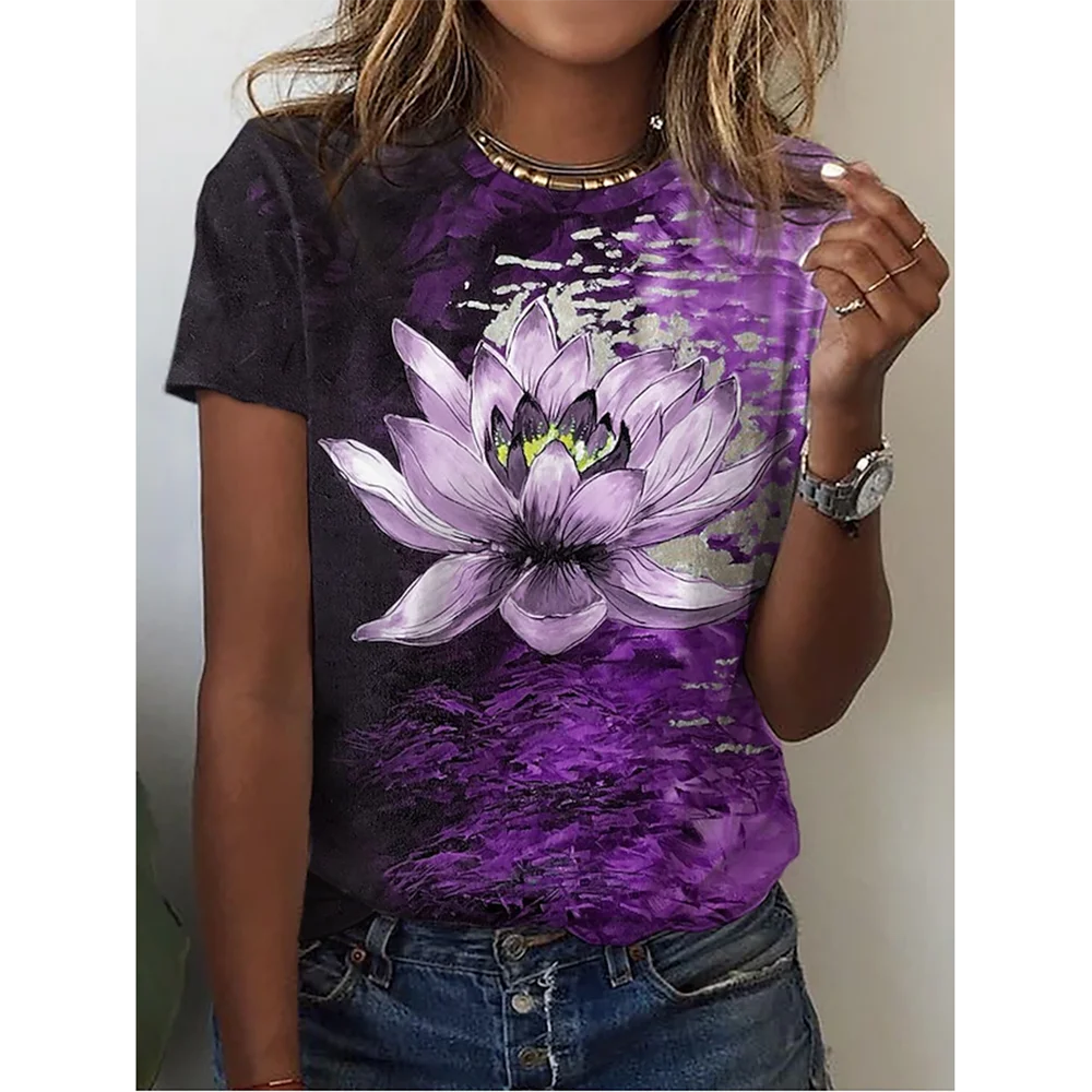 Camiseta con estampado de mariposa 3D y cuello redondo para mujer, camisetas de manga corta de verano a la moda, top de verano de gran tamaño, ropa femenina, novedad de 2024