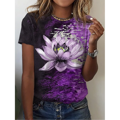 Camiseta con estampado de mariposa 3D y cuello redondo para mujer, camisetas de manga corta de verano a la moda, top de verano de gran tamaño, ropa femenina, novedad de 2024