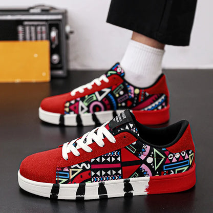 Zapatos vulcanizados rojos de alta calidad para hombre, zapatillas informales Unisex, zapatillas planas con grafiti a la moda de 46 tamaños, zapatos de Skateboard para hombre