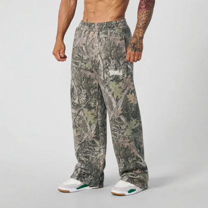 Pantalones casuales de moda americana, pantalones de pierna recta con estampado de camuflaje digital, pantalones deportivos de fitness, pantalones holgados de pierna ancha