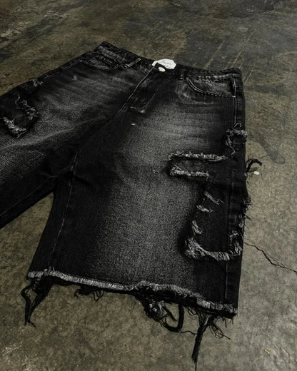 Men's patchwork baggy denim shorts streetwear 