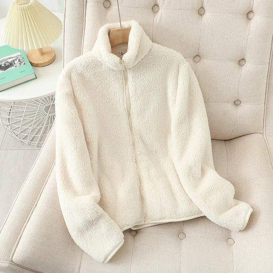 Abrigo de lana para mujer, chaqueta gruesa cálida de invierno, ropa de dos caras, abrigos de lana Coral de terciopelo de doble cara, chaquetas de lana Polar